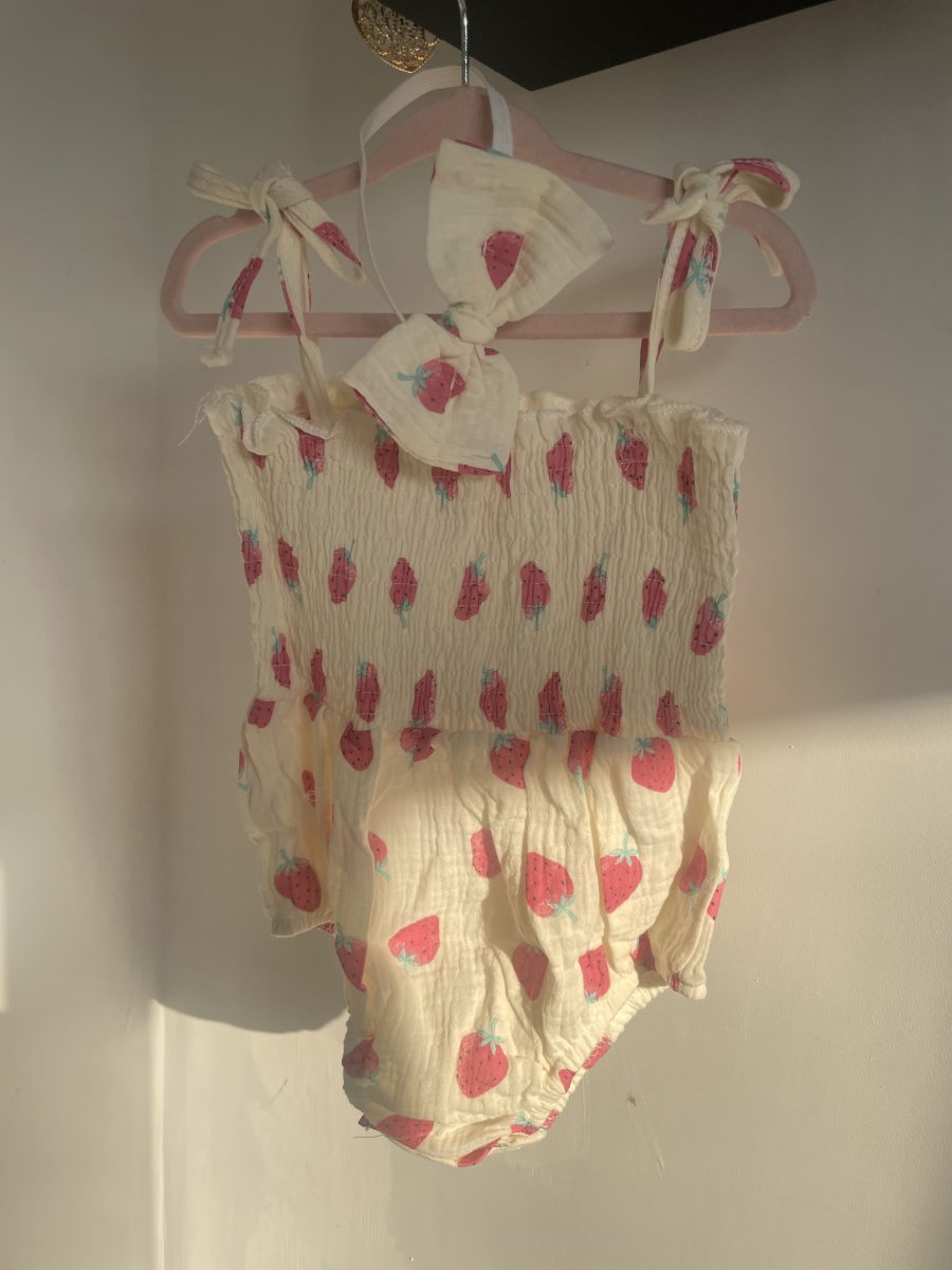 Strawberry cotton romper & headband