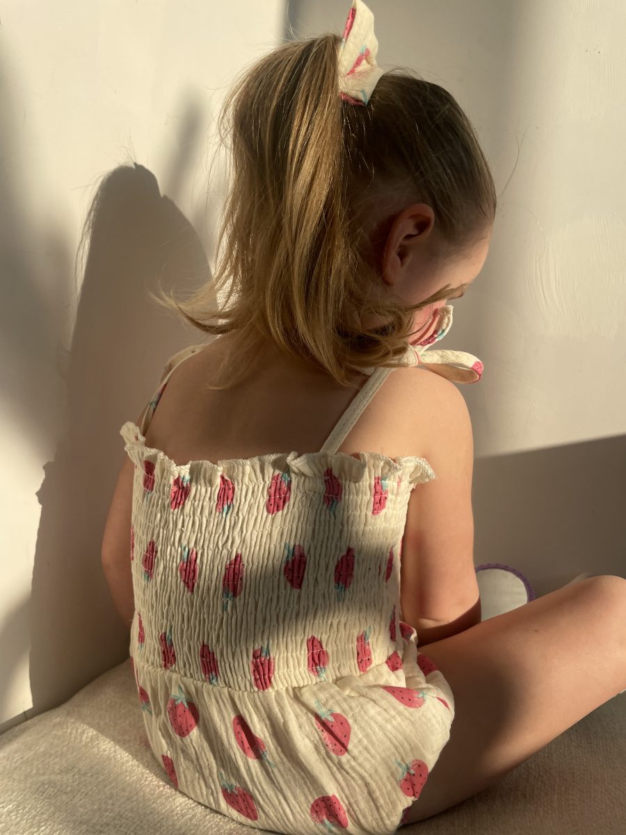 Strawberry cotton romper & headband
